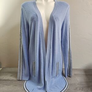 Talbots The Oprah Magazine‎ Collection Light Blue Cardigan Sweater Stripped Trim